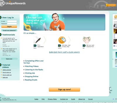 Unique Rewards Homepage Screenshot